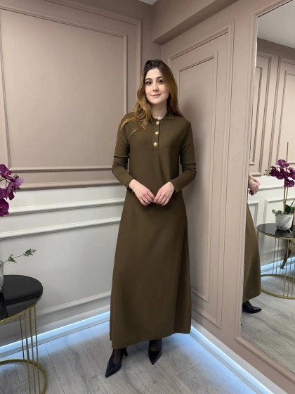 Nuss Triko 25Y1422 Sütlü Kahve Elbise