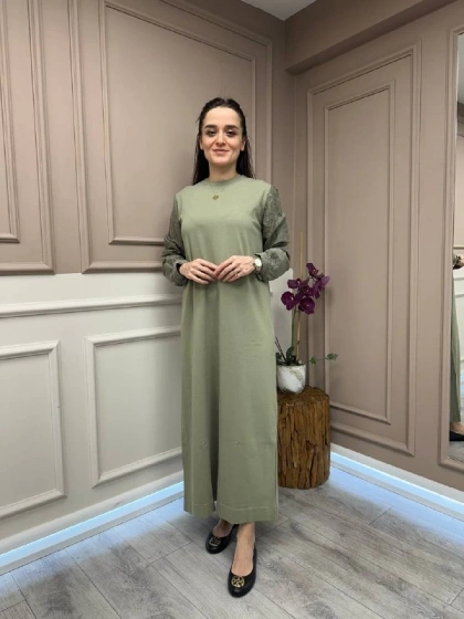 Nuss Triko 25Y2062 Kekik Kol Detaylı Triko Elbise