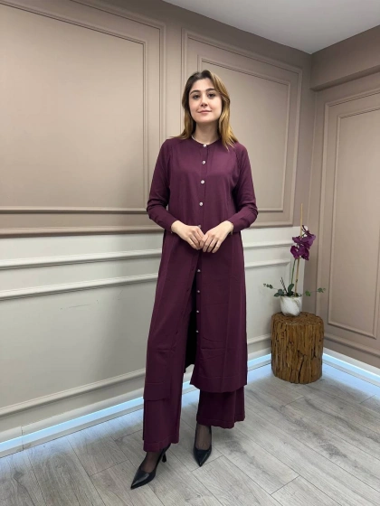 Nuss Triko 25Y512 Bordo Triko Uzun Hırka