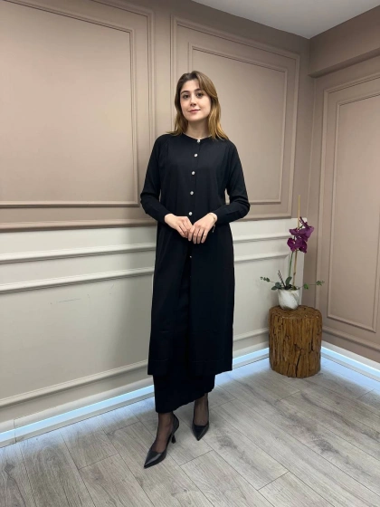 Nuss Triko 25Y512 Siyah Triko Uzun Hırka