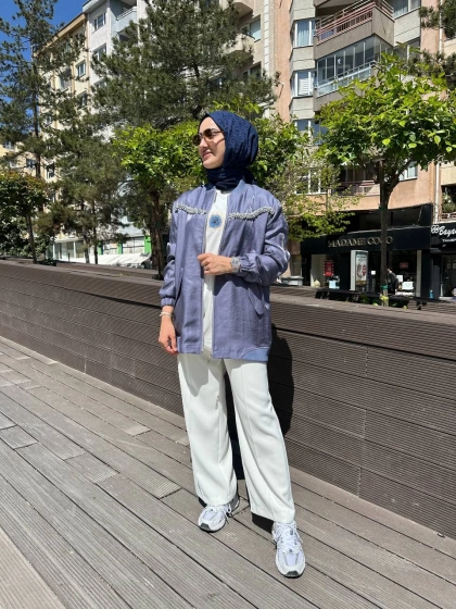 Nuss Triko 25Y6038 İndigo Taş Detaylı Kap