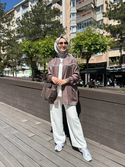 Nuss Triko 25Y6038 Kahve Taş Detaylı Kap