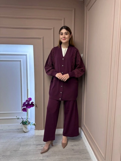 Nuss Triko 25Y6050 Bordo Triko Hırka