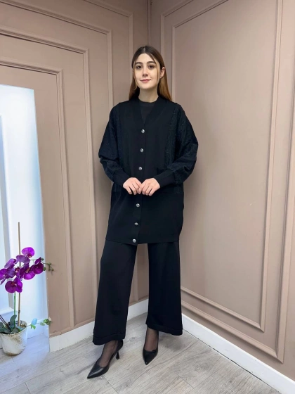 Nuss Triko 25Y6050 Siyah Triko Hırka