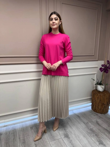 Nuss Triko 25Y902 Fuşya Önü Kısa Arkası Uzun Tunik