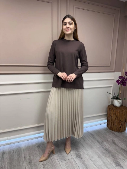 Nuss Triko 25Y902 Kahve Önü Kısa Arkası Uzun Tunik