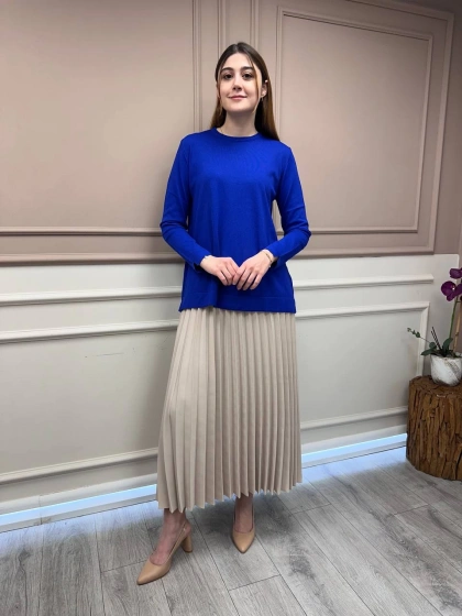 Nuss Triko 25Y902 Saks Önü Kısa Arkası Uzun Tunik