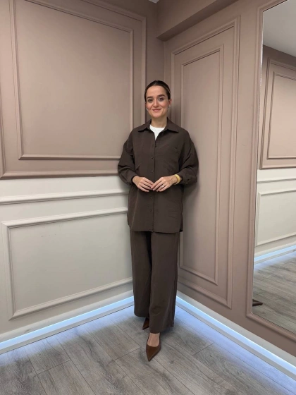 Nuss Triko 26K1021 Kahve Cep Detaylı İkili Takım