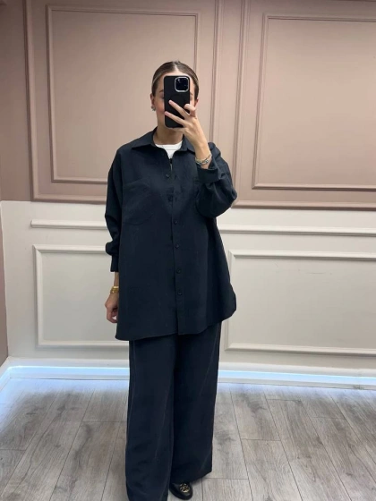 Nuss Triko 26K1021 Siyah Cep Detaylı İkili Takım