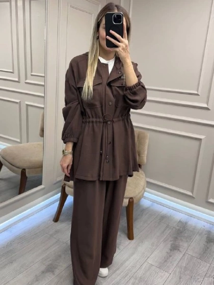 Nuss Triko 26K1022 Bitter İşleme Detaylı Bağlamalı Takım