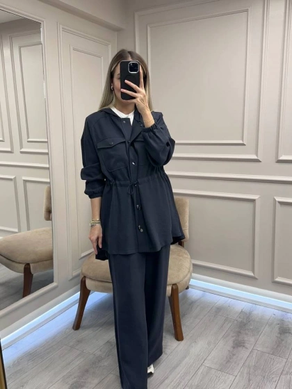 Nuss Triko 26K1022 Lacivert İşleme Detaylı Bağlamalı Takım