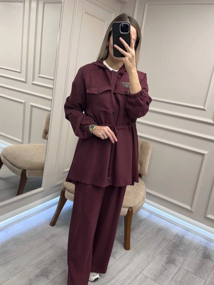 Nuss Triko 26K1022 Mürdüm İşleme Detaylı Bağlamalı Takım