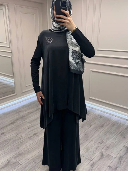 Nuss Triko 26K1033 Siyah Yakası Detaylı Takım