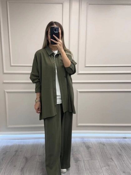 Nuss Triko 26K1034 Haki Önü Detaylı İkili Takım