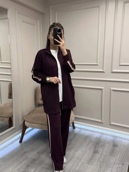 Nuss Triko 26K1039 Bordo Yanları Şerit Detaylı Takım