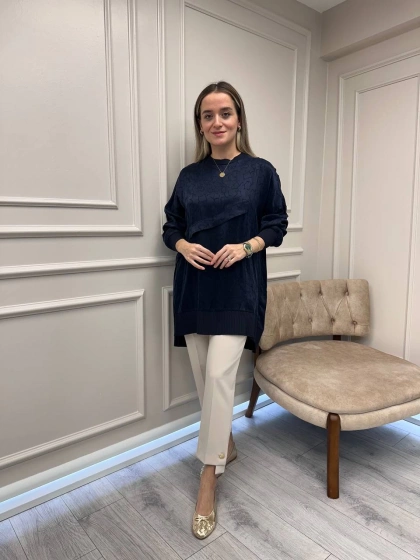 Nuss Triko 26K3003 Lacivert Önü Detaylı Tunik