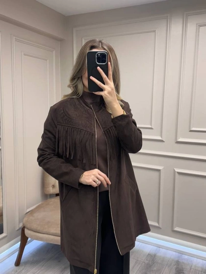 Nuss Triko 26K6028 Kahve Yaka Kısmı Detaylı Kap