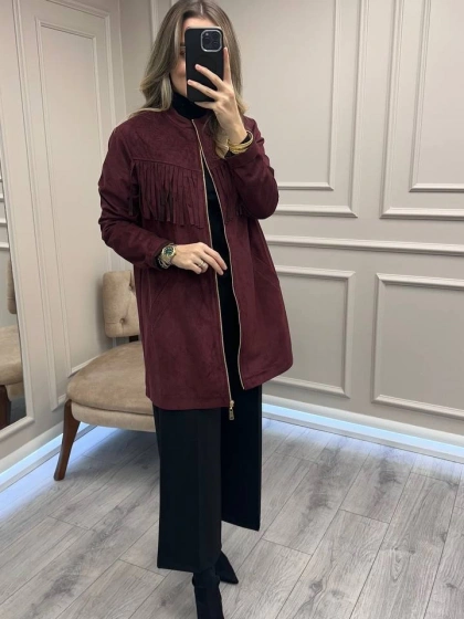 Nuss Triko 26K6028 Mürdüm Yaka Kısmı Detaylı Kap