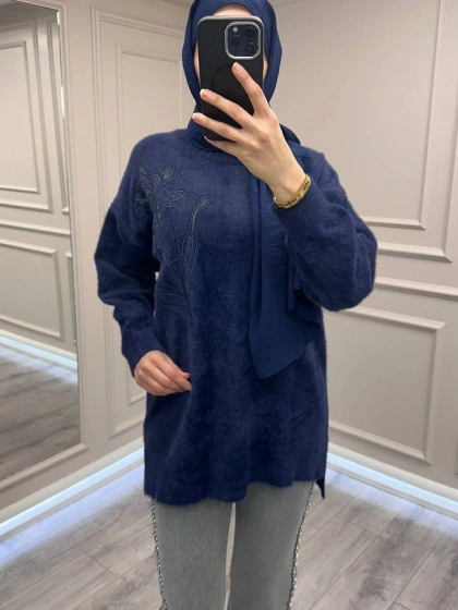 Nuss Triko 26K7004 Lacivert Angora Kazak