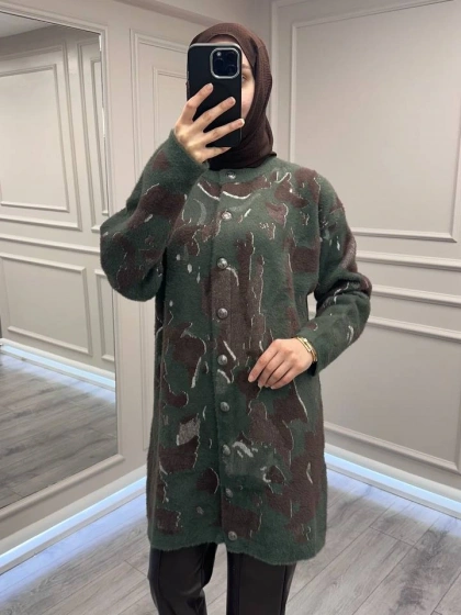 Nuss Triko 26K7006 Haki Angora Hırka