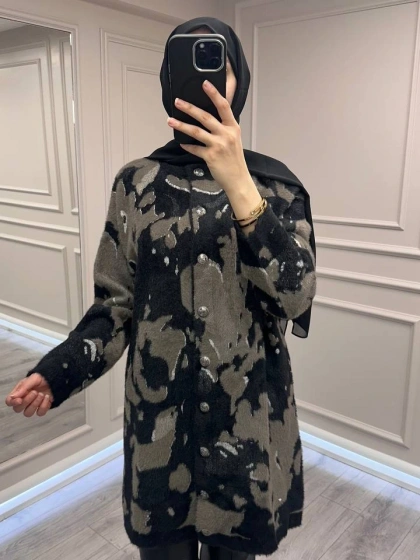 Nuss Triko 26K7006 Siyah Angora Hırka