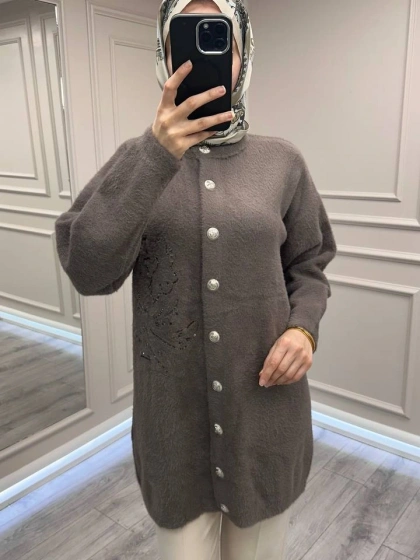 Nuss Triko 26K7007 Füme Angora Hırka