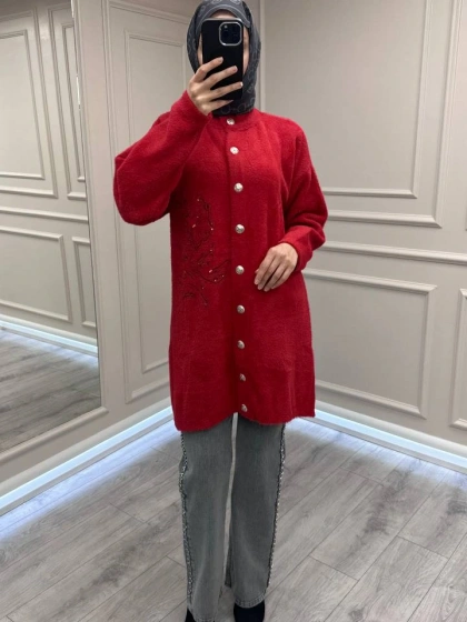 Nuss Triko 26K7007 Kırmızı Angora Hırka
