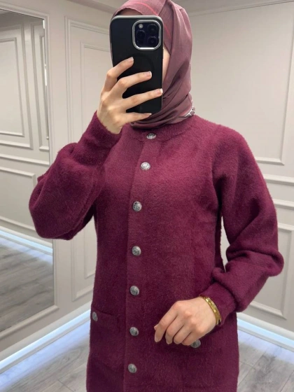 Nuss Triko 26K7008 Bordo Angora Hırka