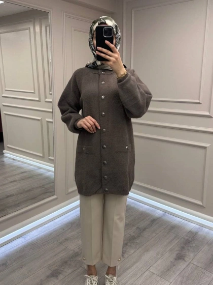 Nuss Triko 26K7008 Füme Angora Hırka