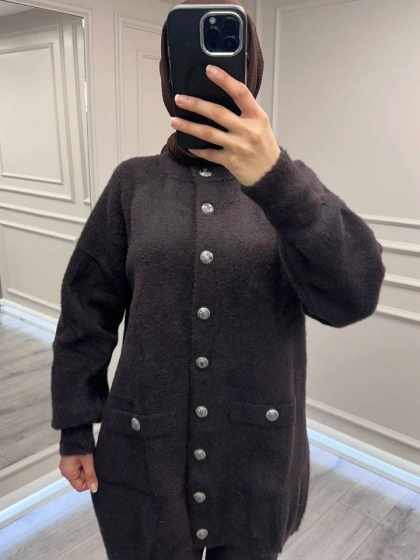 Nuss Triko 26K7008 Kahve Angora Hırka