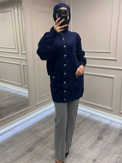 Nuss Triko 26K7008 Lacivert Angora Hırka