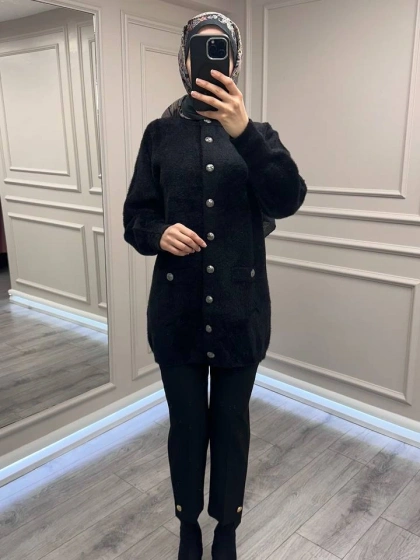 Nuss Triko 26K7008 Siyah Angora Hırka