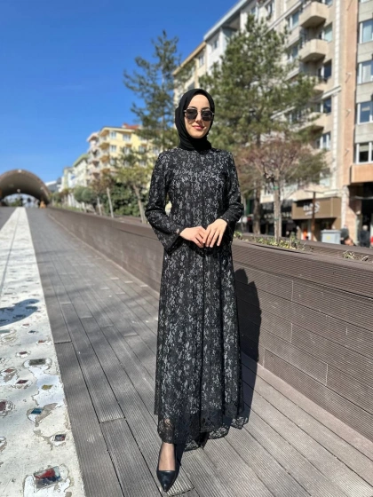 Qeffa Q149 Siyah Dantel Ferace