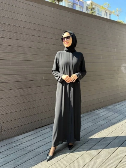 Qeffa Q161 Siyah Arkası Ve Kolu Taşlı Ferace