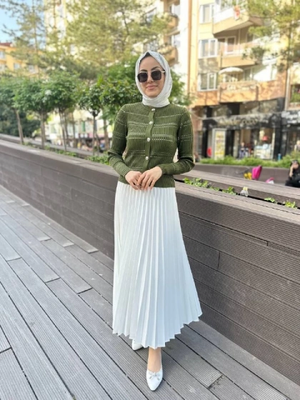 Qooq 24SS699 Haki Triko Hırka