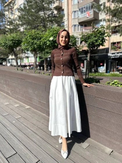 Qooq 24SS699 Kahve Triko Hırka