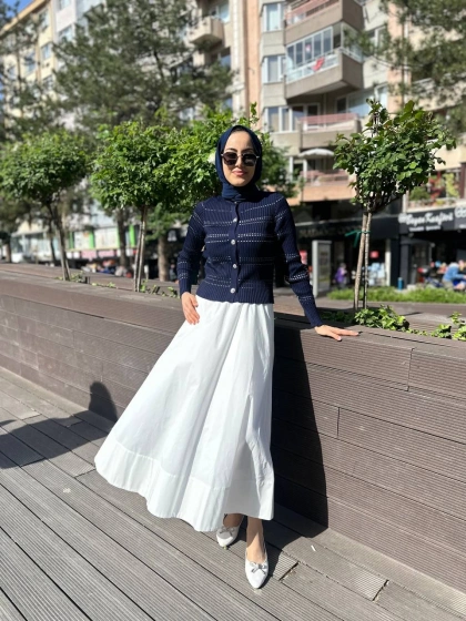 Qooq 24SS699 Lacivert Triko Hırka