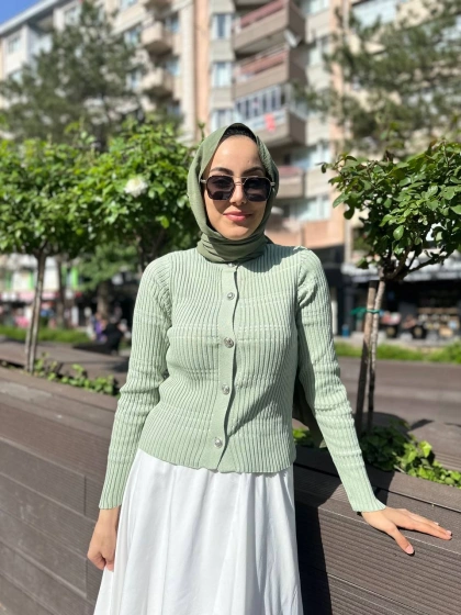 Qooq 24SS699 Mint Triko Hırka