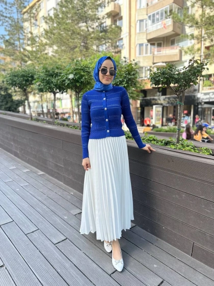 Qooq 24SS699 Saks Mavi Triko Hırka