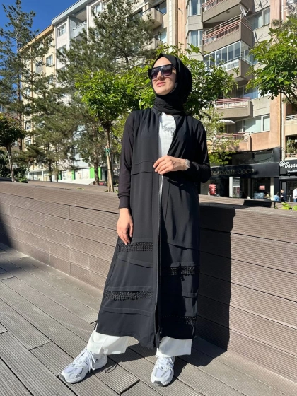 RedShow 25005 Siyah Etek Kısmı Detaylı Ferace