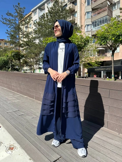 RedShow 25110 Lacivert Eteği Fırfır Detaylı Ferace