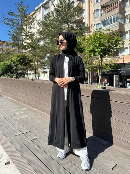 RedShow 25165 Siyah Şerit Detaylı Ferace