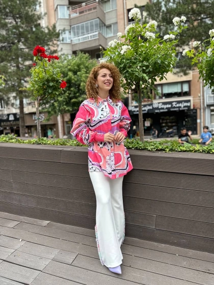 Senna 5011S23 Pembe Paça Detaylı Pantolon