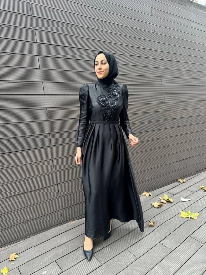 Senna SD241041030035 Siyah Antique Flowers Abiye