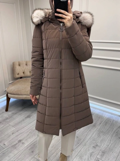 Trenç 5630 Vizon Kapüşonu Orjinal Kürklü Şişme Kaban