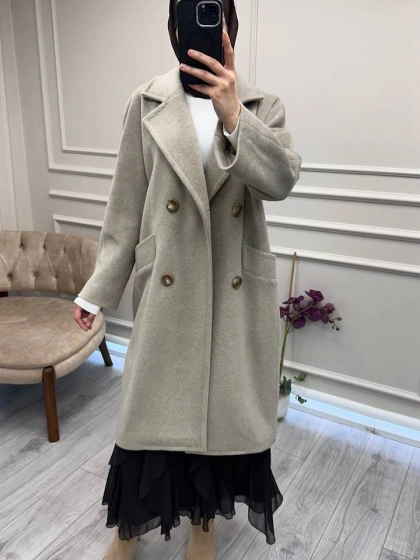 Trenç 5736 Camel Şal Yaka Kaşe Kaban