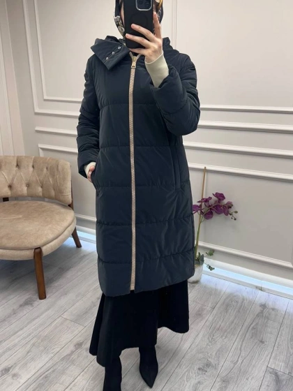 Trenç 5755 Lacivert Ribanalı Kapitone Kaban