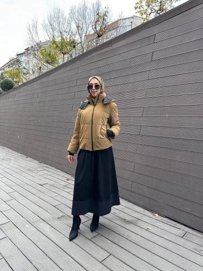 Trenç 5795 Camel Ribanalı Kapitone Mont