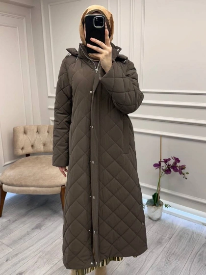 Trenç 5921 Kahve Baklava Desen Çıtçıtlı Kaban