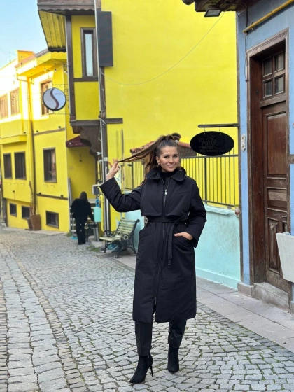 Venöve 24FWKBN0006 Siyah Astin Kaban